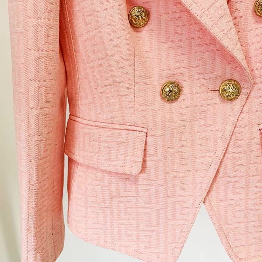NEW! Pink Jacquard Gold Button Geo Detail Blazer Jacket - Picture 4 of 8